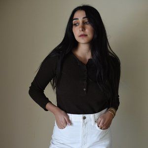 Brown Long Sleeve Henley Top